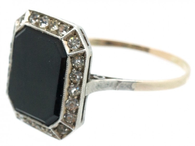 Art Deco Paste & Octagonal Onyx Ring
