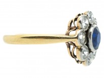 Edwardian 18ct Gold Sapphire & Diamond Cluster Ring