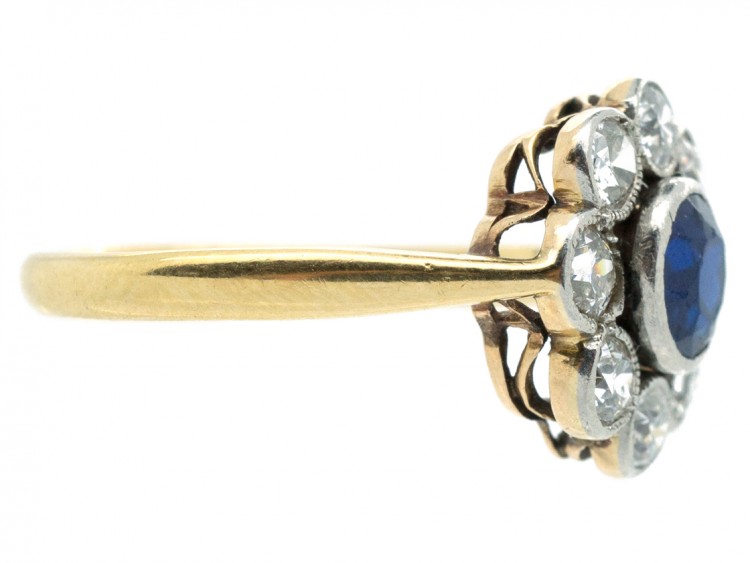 Edwardian 18ct Gold Sapphire & Diamond Cluster Ring