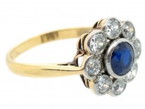 Edwardian 18ct Gold Sapphire & Diamond Cluster Ring