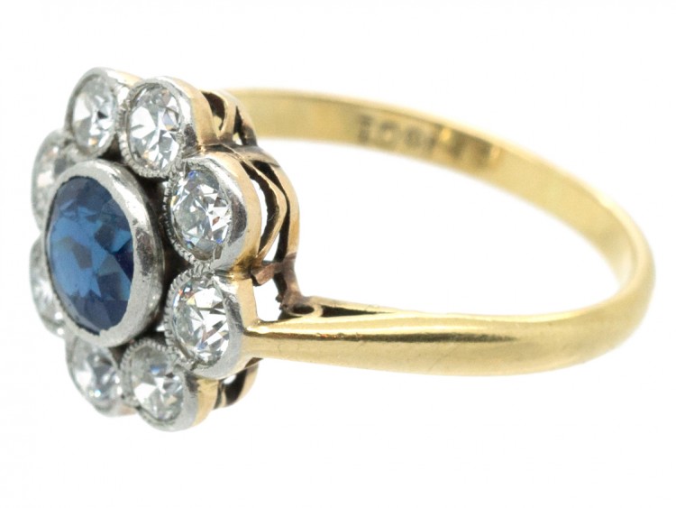Edwardian 18ct Gold Sapphire & Diamond Cluster Ring