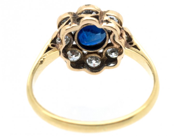 Edwardian 18ct Gold Sapphire & Diamond Cluster Ring