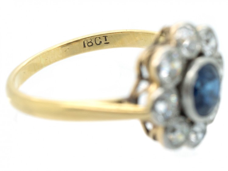 Edwardian 18ct Gold Sapphire & Diamond Cluster Ring