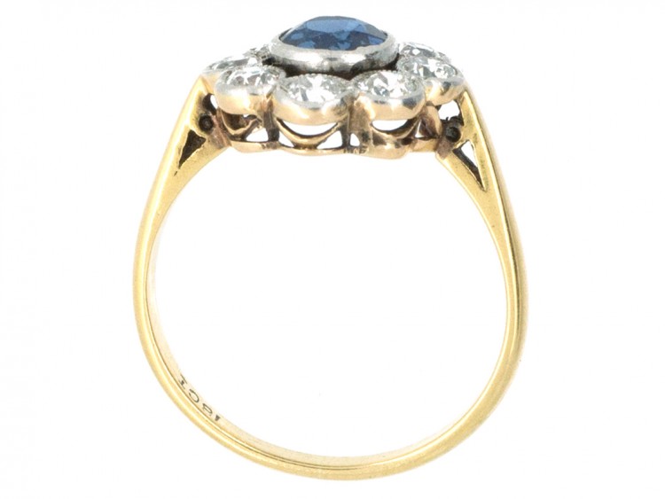 Edwardian 18ct Gold Sapphire & Diamond Cluster Ring