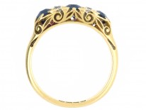 Victorian 18ct Gold Three Stone Sapphire & Diamond Ring