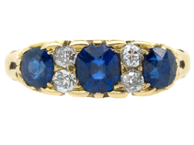 Victorian 18ct Gold Three Stone Sapphire & Diamond Ring