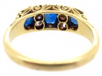 Victorian 18ct Gold Three Stone Sapphire & Diamond Ring