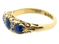 Victorian 18ct Gold Three Stone Sapphire & Diamond Ring