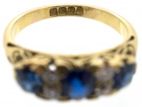 Victorian 18ct Gold Three Stone Sapphire & Diamond Ring