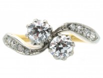 Edwardian 18ct Gold & Platinum Two Stone Diamond Twist Ring