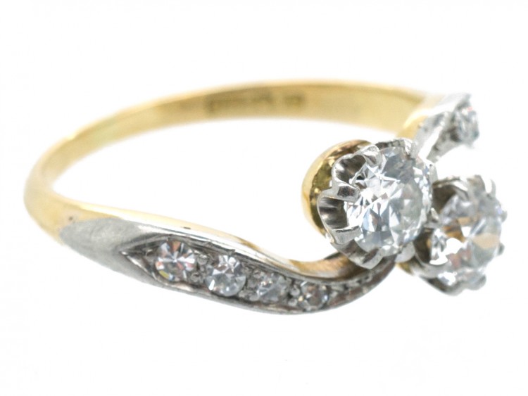 Edwardian 18ct Gold & Platinum Two Stone Diamond Twist Ring