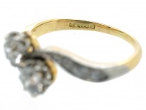 Edwardian 18ct Gold & Platinum Two Stone Diamond Twist Ring