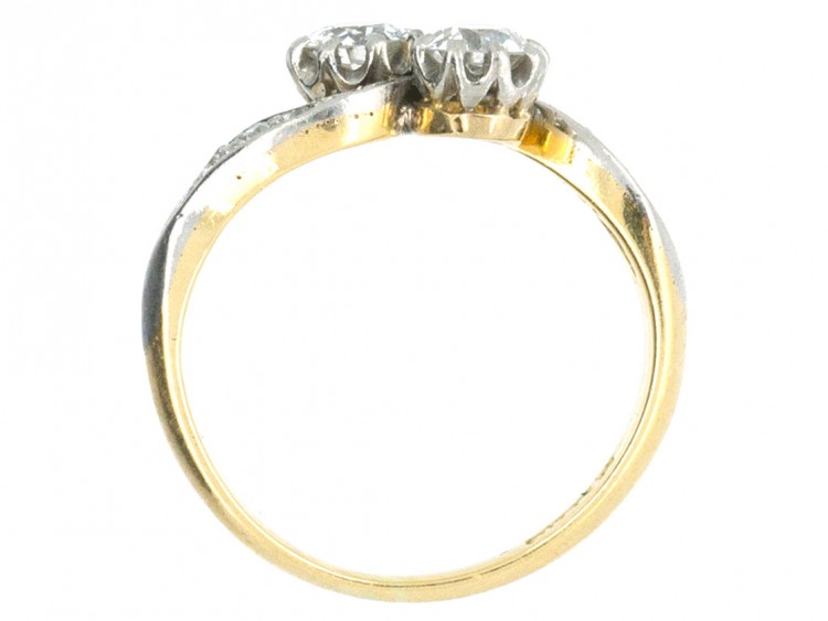 Edwardian 18ct Gold & Platinum Two Stone Diamond Twist Ring