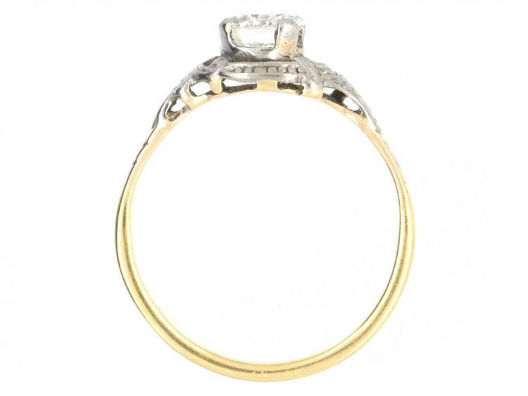 Art Deco Diamond Solitaire Ring with Decorated Shoulders