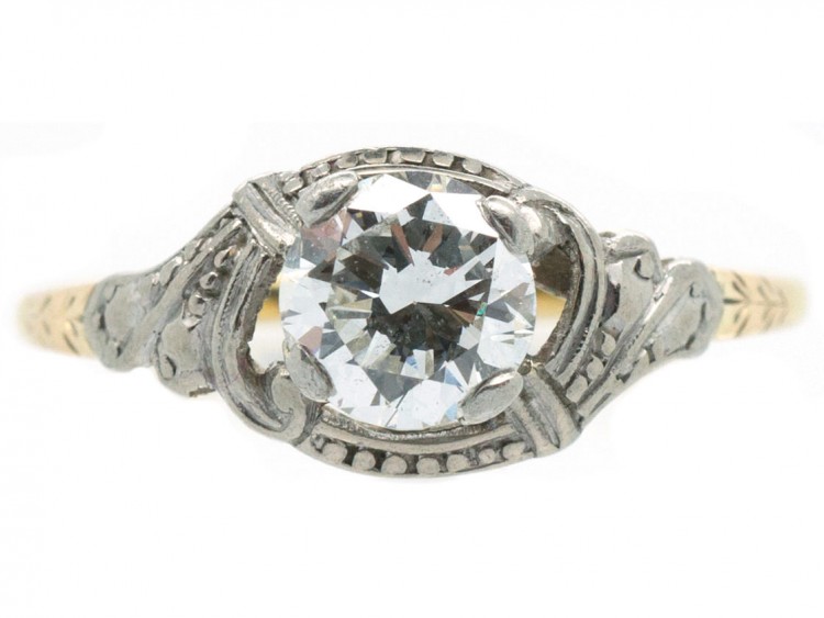 Art Deco Diamond Solitaire Ring with Decorated Shoulders