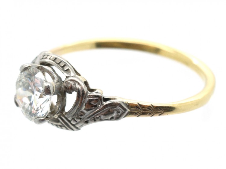 Art Deco Diamond Solitaire Ring with Decorated Shoulders