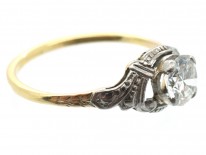 Art Deco Diamond Solitaire Ring with Decorated Shoulders