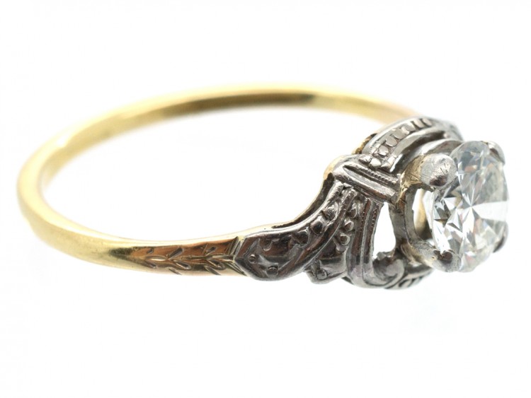 Art Deco Diamond Solitaire Ring with Decorated Shoulders