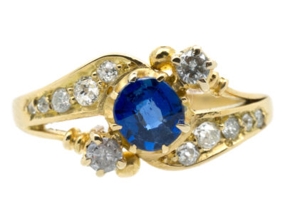Edwardian 18ct Gold Sapphire & Diamond Crossover Ring
