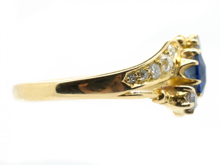 Edwardian 18ct Gold Sapphire & Diamond Crossover Ring