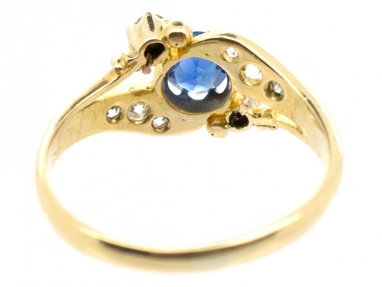 Edwardian 18ct Gold Sapphire & Diamond Crossover Ring
