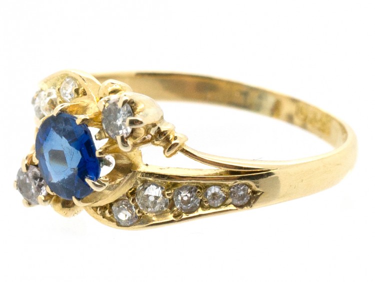 Edwardian 18ct Gold Sapphire & Diamond Crossover Ring