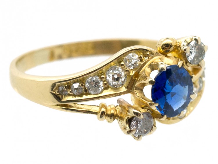 Edwardian 18ct Gold Sapphire & Diamond Crossover Ring