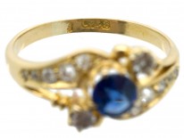Edwardian 18ct Gold Sapphire & Diamond Crossover Ring