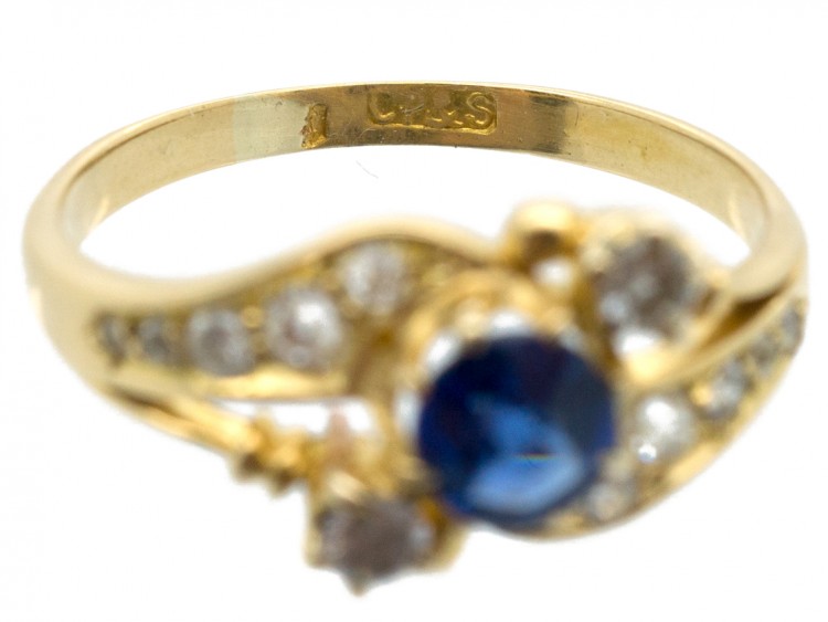 Edwardian 18ct Gold Sapphire & Diamond Crossover Ring
