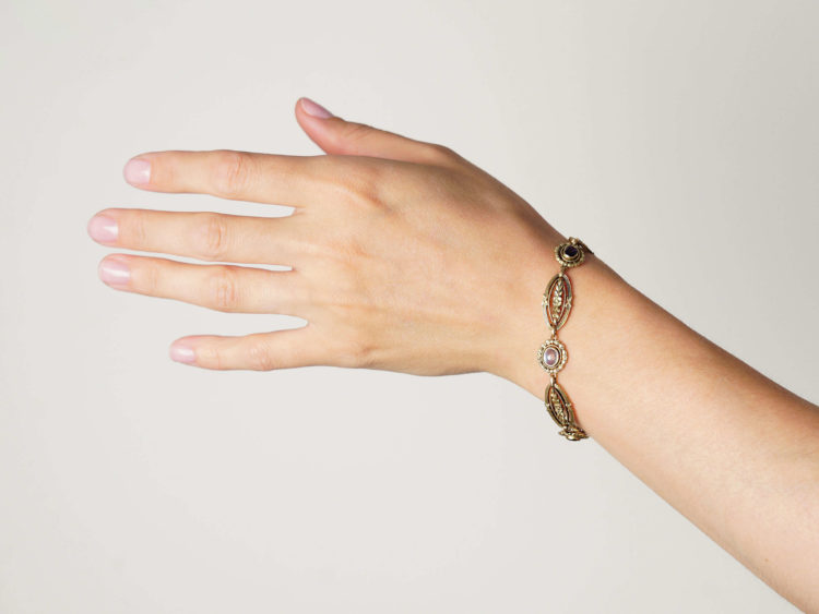 French 18ct Gold Amethyst & Moonstone Belle Epoque Bracelet