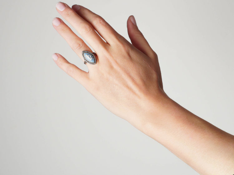 Silver & Marcasite Marquise Shaped Wedgwood Ring