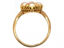 Victorian 9ct Gold Coral & Natural Split Pearl Marquise Ring
