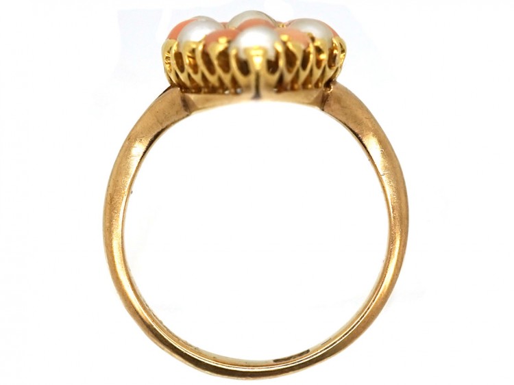 Victorian 9ct Gold Coral & Natural Split Pearl Marquise Ring