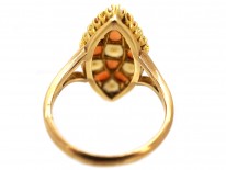 Victorian 9ct Gold Coral & Natural Split Pearl Marquise Ring