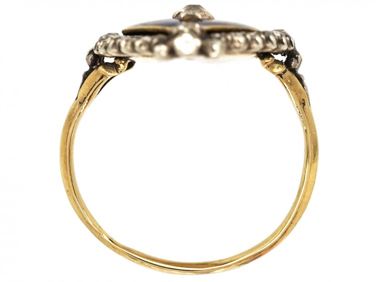 Georgian Royal Blue Enamel ​& Diamond Navette Shaped Ring