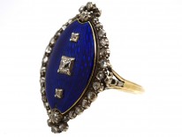 Georgian Royal Blue Enamel ​& Diamond Navette Shaped Ring