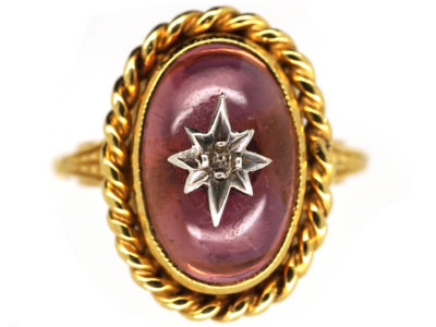 Victorian Cabochon Garnet & Diamond Ring