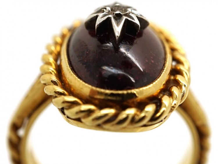 Victorian Cabochon Garnet & Diamond Ring