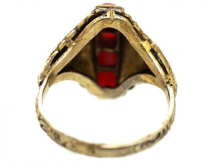 Theodor Fahrner Siver Gilt, Coral ​& Enamel Ring