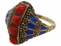 Theodor Fahrner Siver Gilt, Coral ​& Enamel Ring