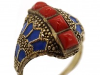Theodor Fahrner Siver Gilt, Coral ​& Enamel Ring