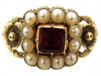 Georgian 15ct Gold Flat Cut Garnet ​& Natural Split Pearl Ring