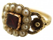 Georgian 15ct Gold Flat Cut Garnet ​& Natural Split Pearl Ring