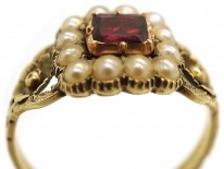 Georgian 15ct Gold Flat Cut Garnet ​& Natural Split Pearl Ring