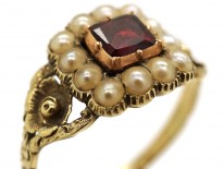 Georgian 15ct Gold Flat Cut Garnet ​& Natural Split Pearl Ring