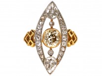 Art Deco Diamond Marquise Ring set with a Central Fancy Peach Diamond