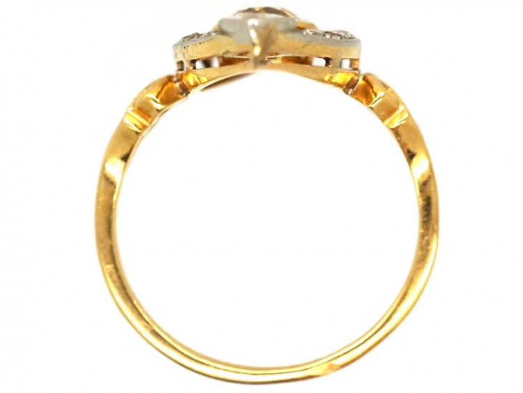 Art Deco Diamond Marquise Ring set with a Central Fancy Peach Diamond