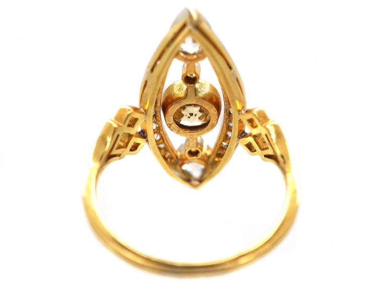 Art Deco Diamond Marquise Ring set with a Central Fancy Peach Diamond