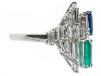 Platinum, Sapphire, Diamond & Emerald 1970s Ring