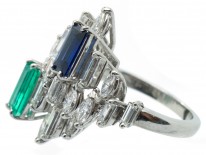 Platinum, Sapphire, Diamond & Emerald 1970s Ring